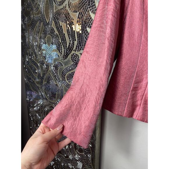 VINTAGE ADRIANNA PAPELL JACKET 12 FRILLY FEMININE RUFFLE IRIDESCENT PINK BLAZER - Picture 11 of 15